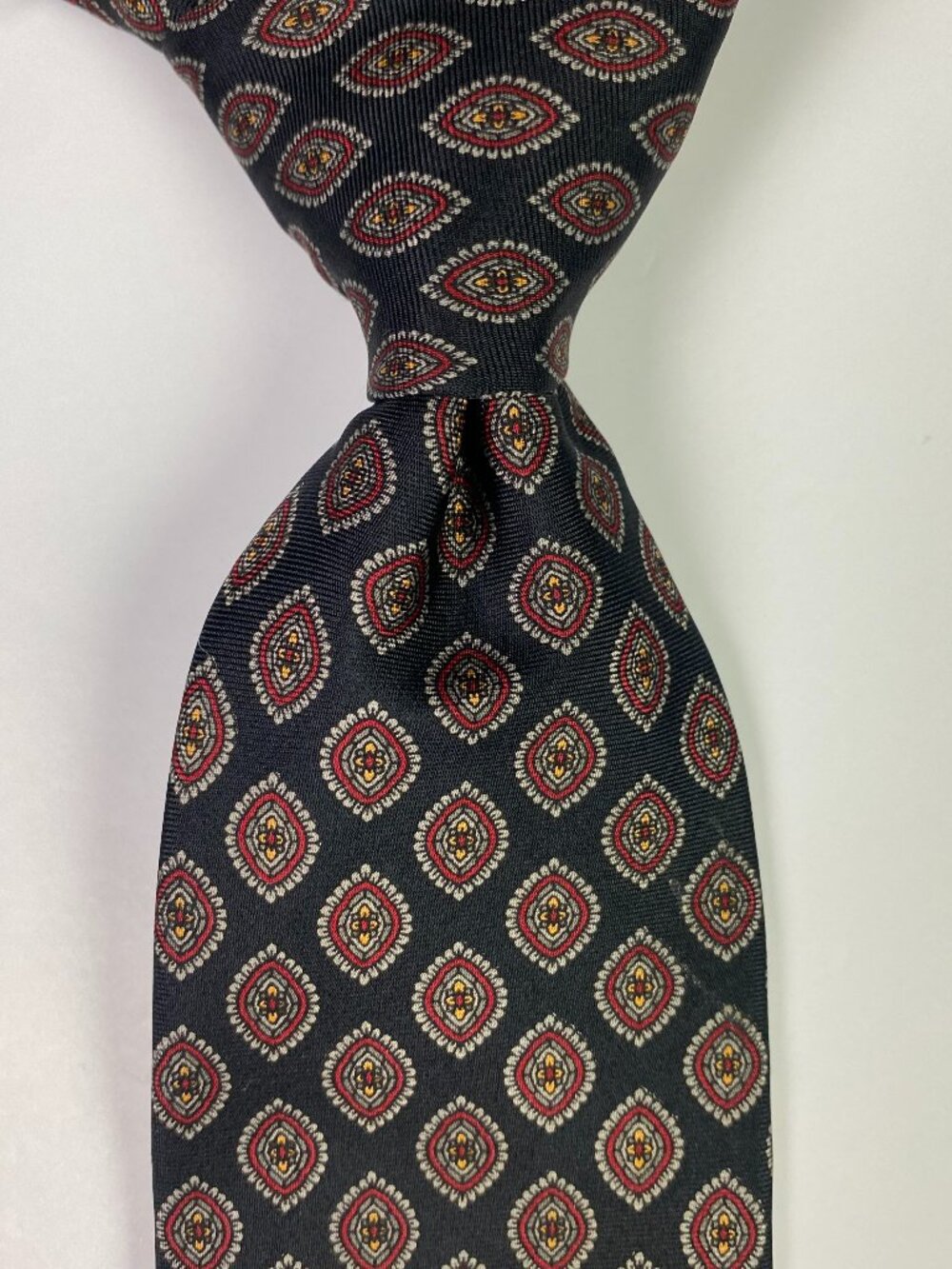 Vintage Brooks Brothers Tie Black Red Geometric Medallion Paisley Silk USA 1818